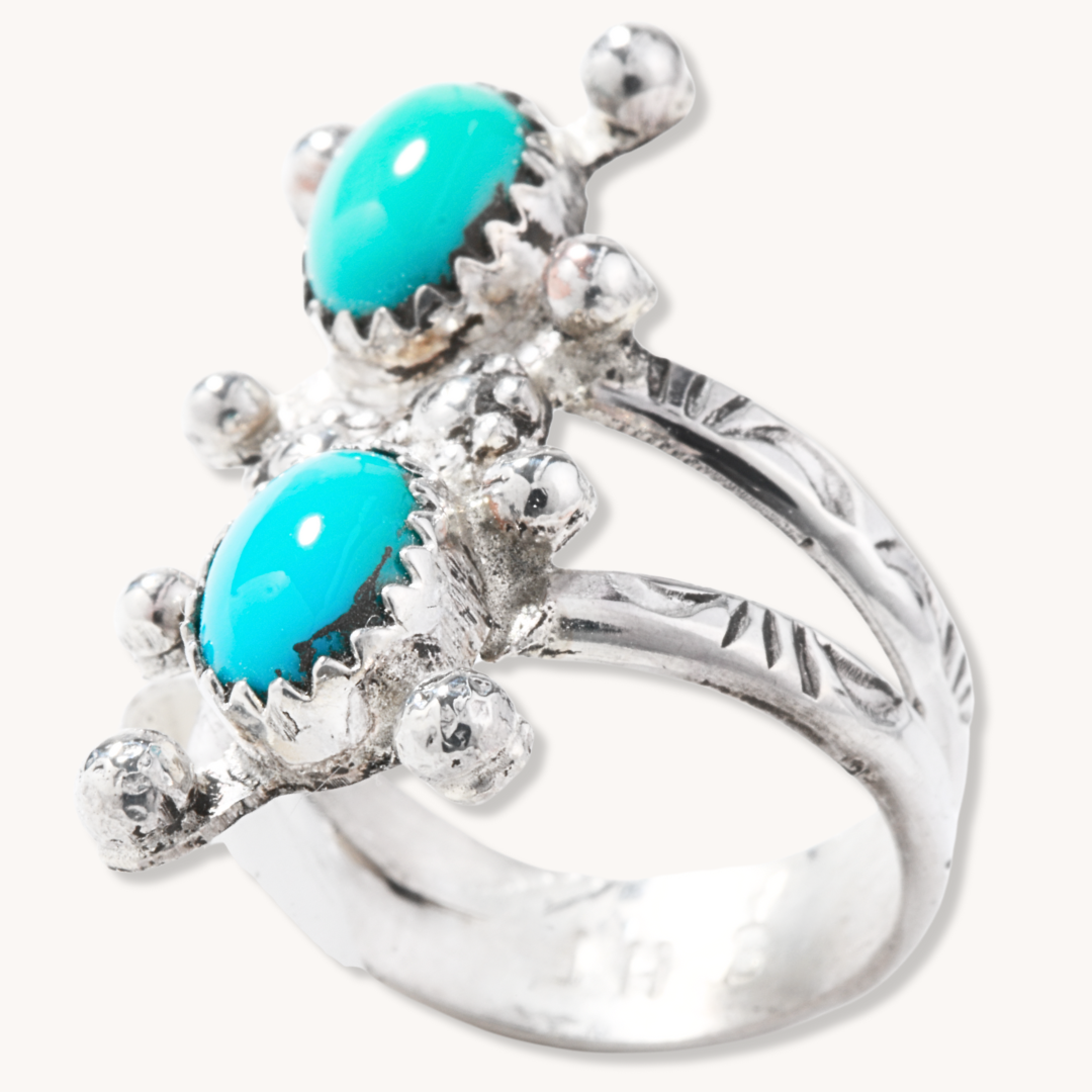 Two-Stone Turquoise Rings with Silver Bead Accents