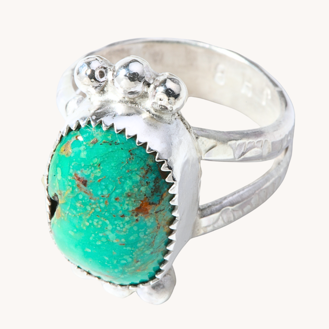 Turquoise Rings with Silver Bead Accents