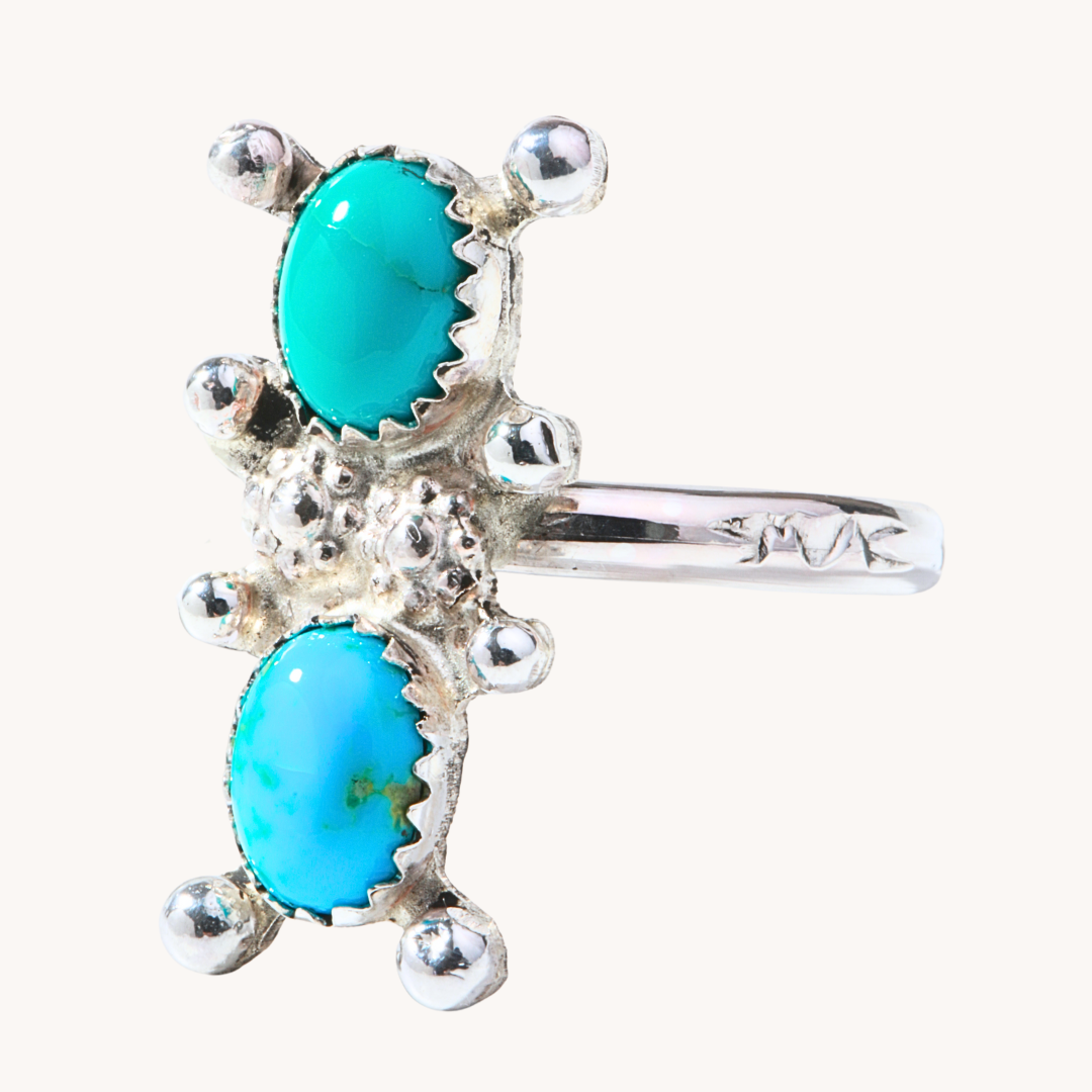 Two-Stone Turquoise Rings with Silver Bead Accents