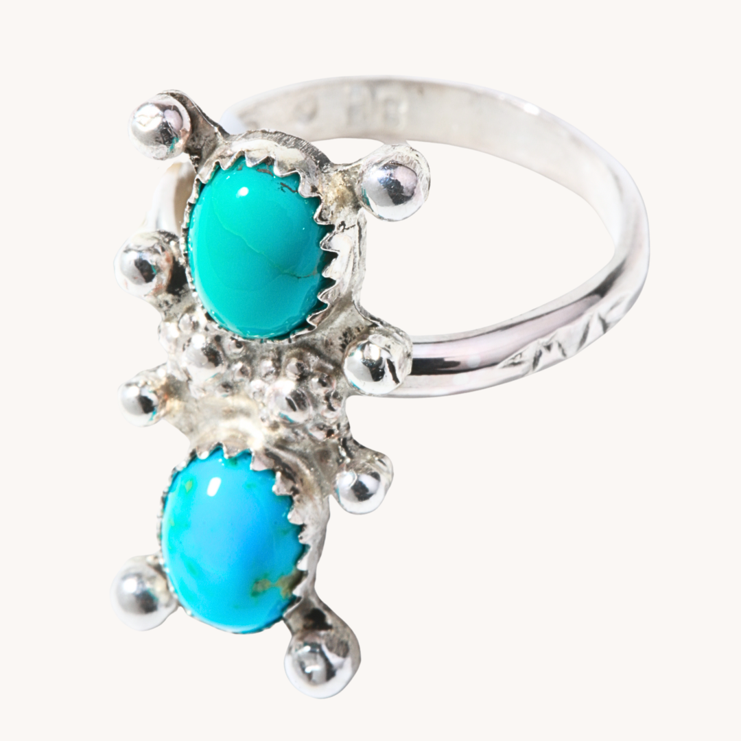 Two-Stone Turquoise Rings with Silver Bead Accents