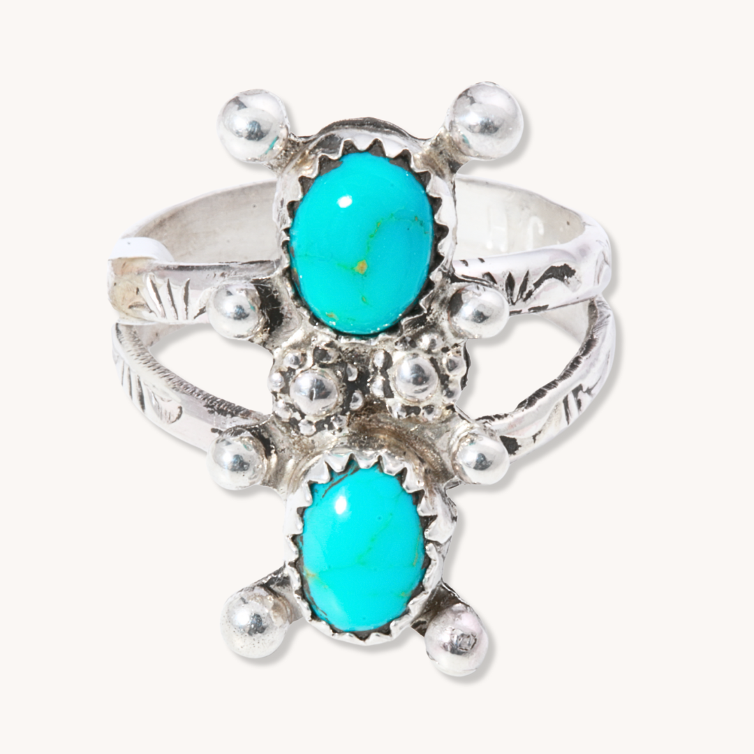 Two-Stone Turquoise Rings with Silver Bead Accents