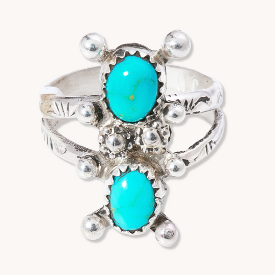 Two-Stone Turquoise Rings with Silver Bead Accents