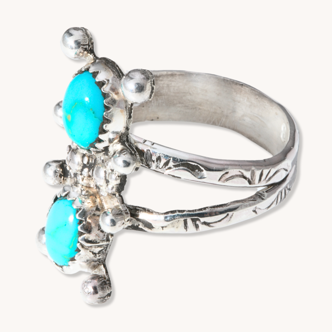 Two-Stone Turquoise Rings with Silver Bead Accents