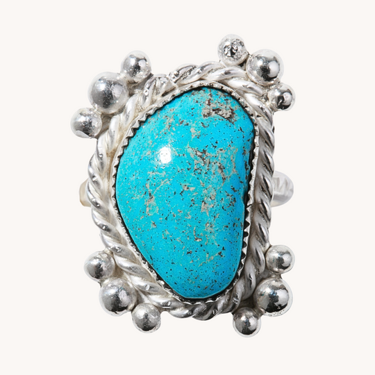 Turquoise Rings with Silver Bead Accents