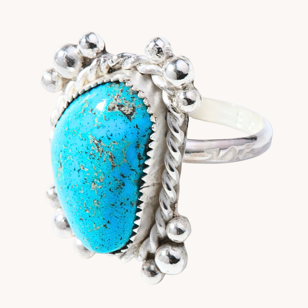 Turquoise Rings with Silver Bead Accents