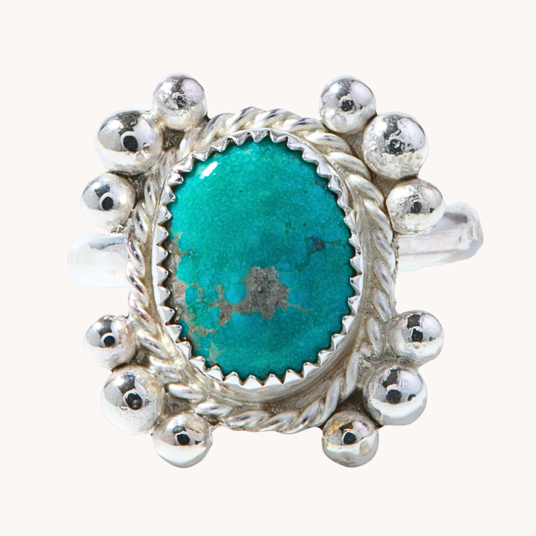 Turquoise Rings with Silver Bead Accents