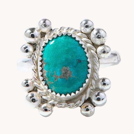Turquoise Rings with Silver Bead Accents