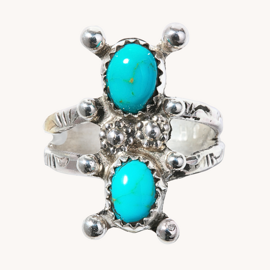 Two-Stone Turquoise Rings with Silver Bead Accents