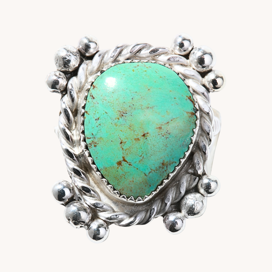 Turquoise Rings with Silver Bead Accents