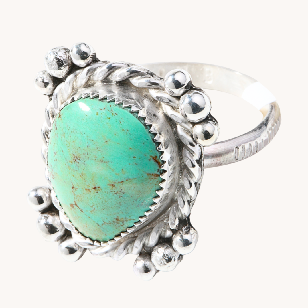 Turquoise Rings with Silver Bead Accents