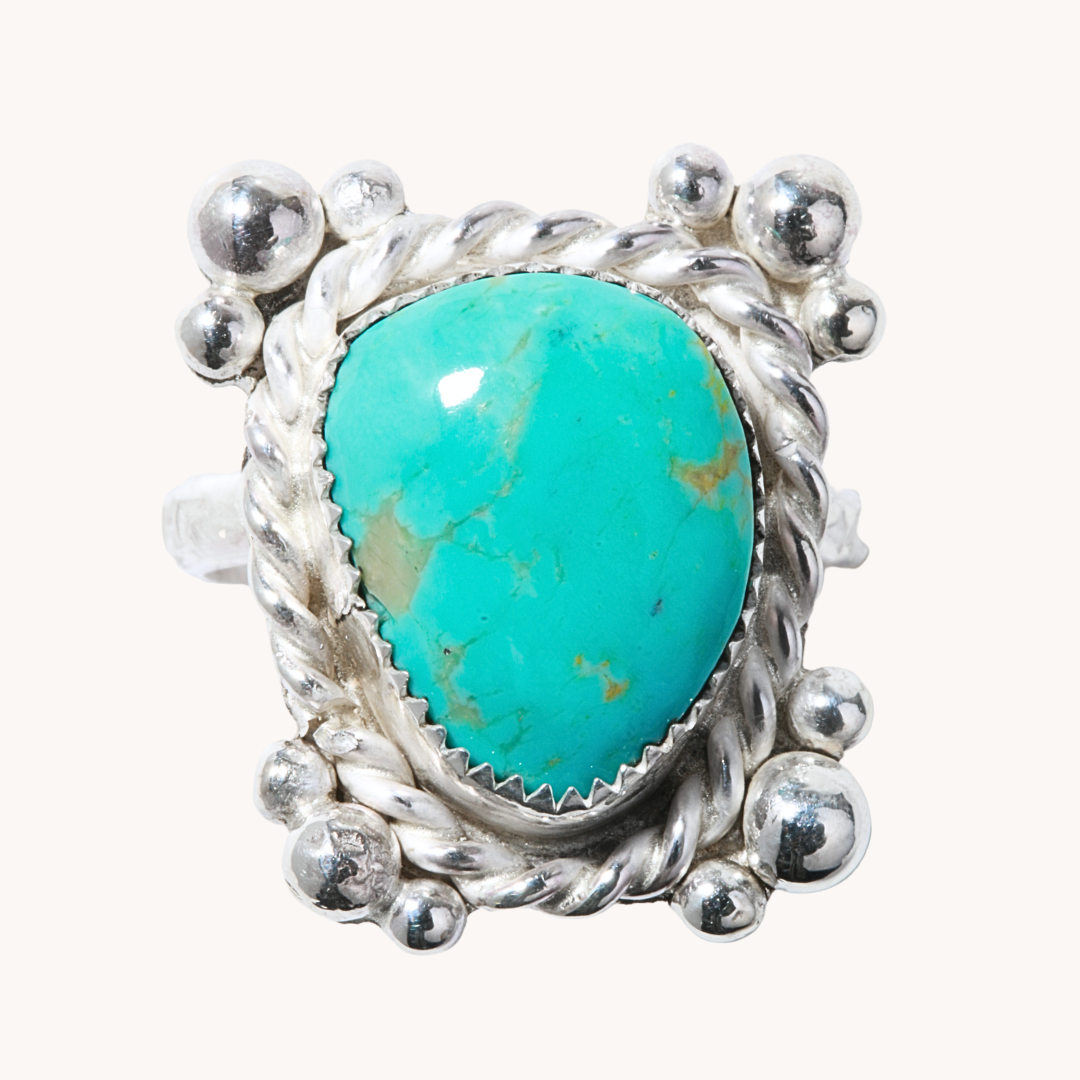 Turquoise Rings with Silver Bead Accents