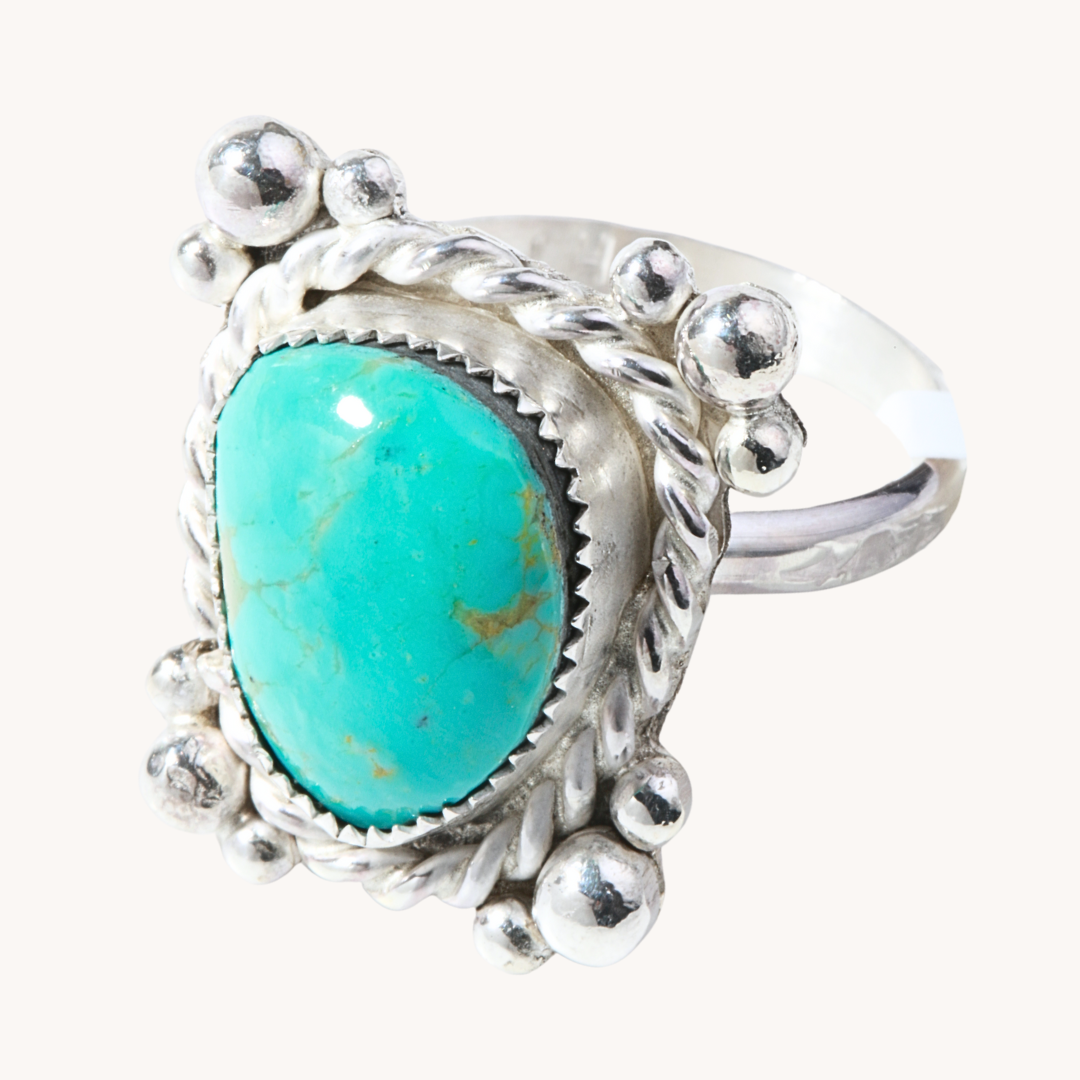 Turquoise Rings with Silver Bead Accents