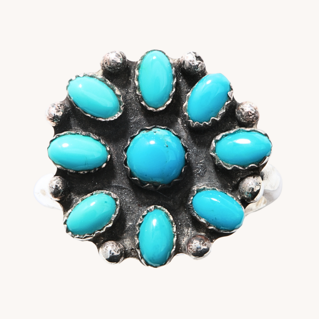 Adjustable Old Turquoise Cluster Ring – T.Skies Jewelry