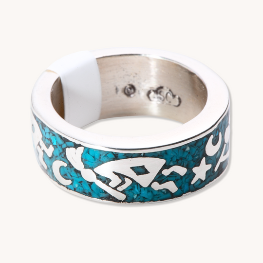 Kokopelli Turquoise Chip Inlay Ring