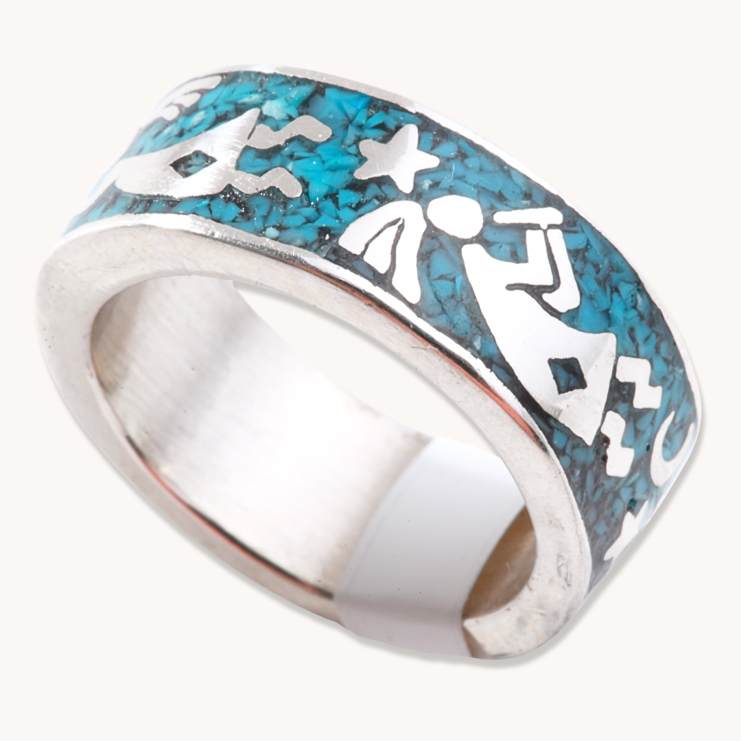 Kokopelli Turquoise Chip Inlay Ring
