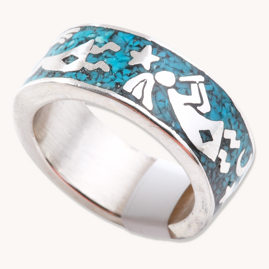 Kokopelli Turquoise Chip Inlay Ring