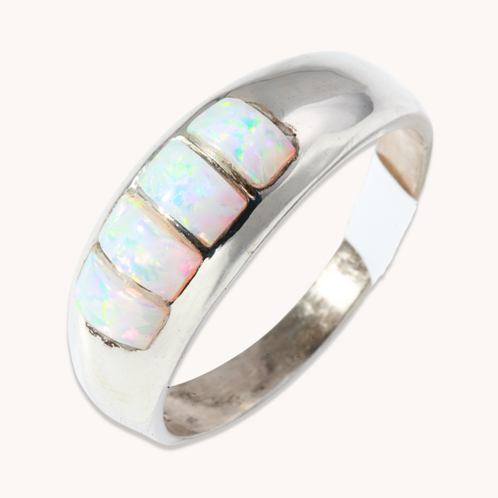 White Opal Channel Inlay Ring