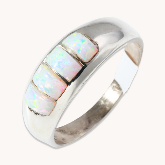 White Opal Channel Inlay Ring