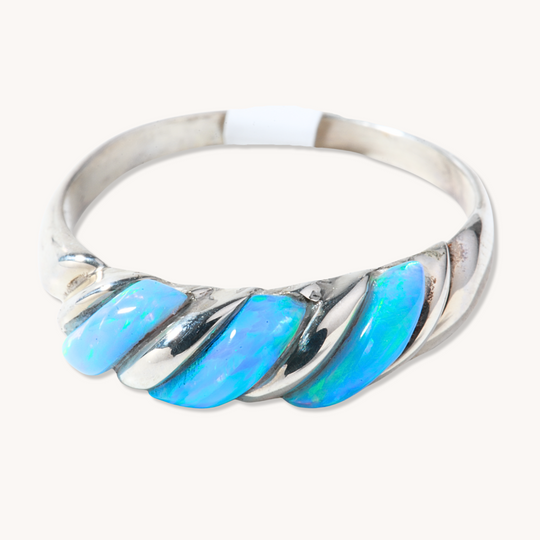 3-Stone Blue Opal Ring