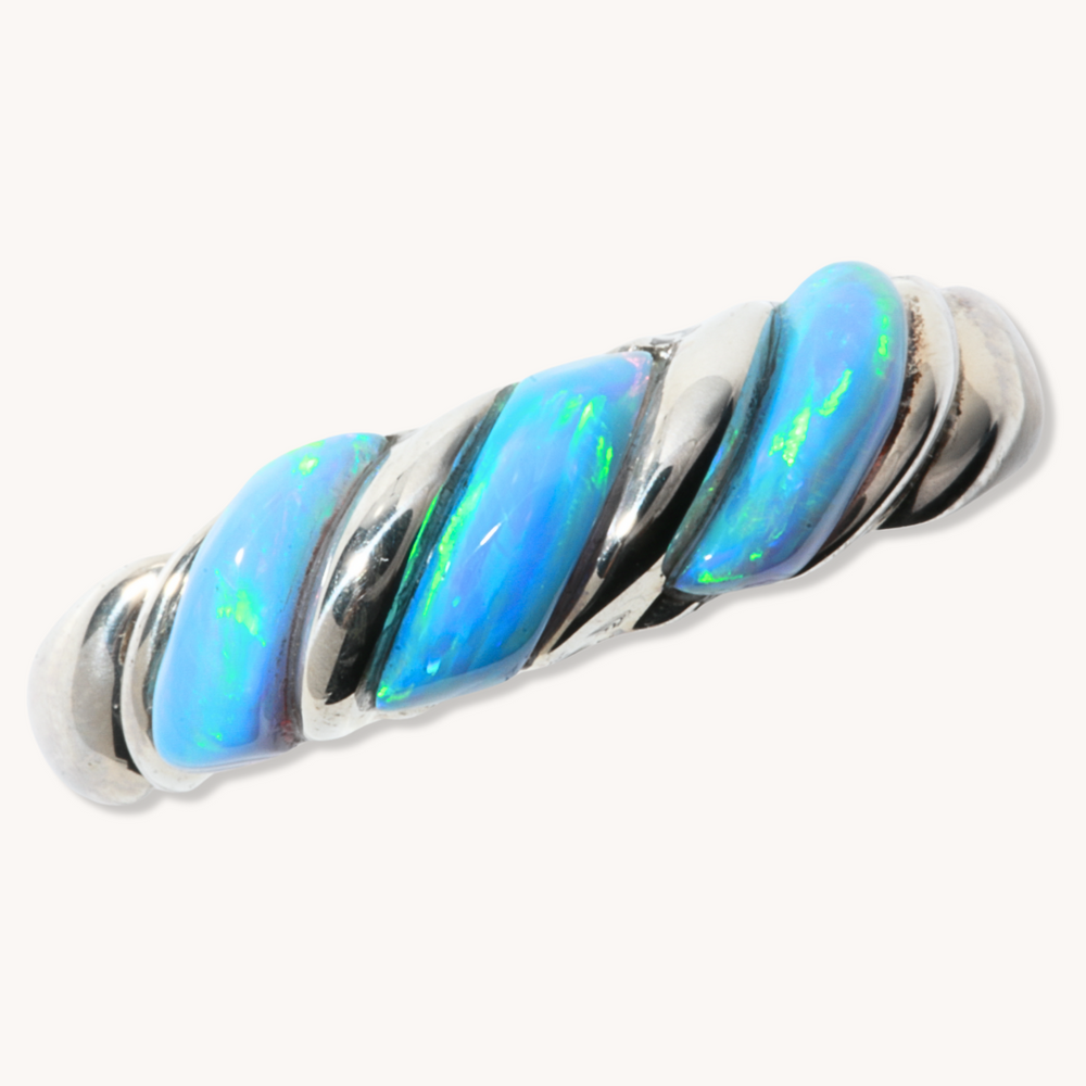 3-Stone Blue Opal Ring