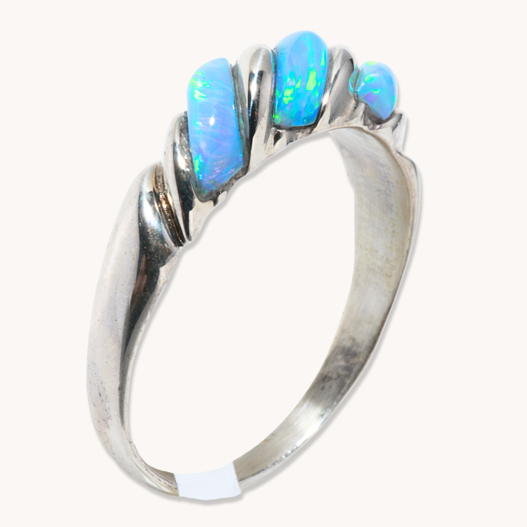 3-Stone Blue Opal Ring