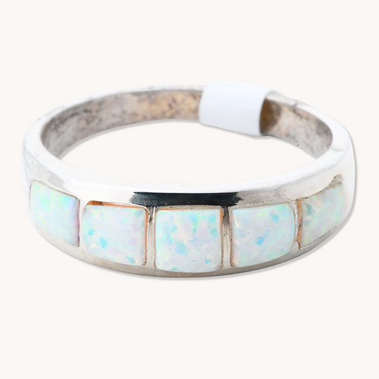 White Opal Inlay Rings