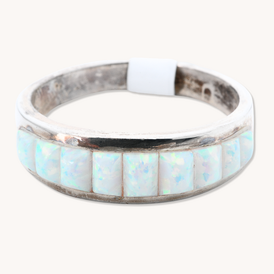 White Opal Inlay Rings
