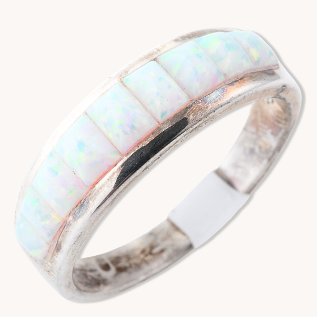 White Opal Inlay Rings