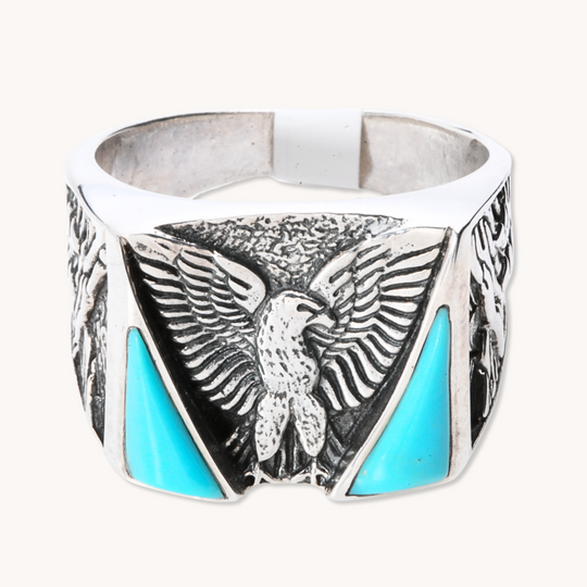 Men's Eagle Overlay Ring with Turquoise