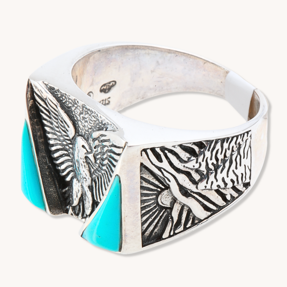 Men's Eagle Overlay Ring with Turquoise