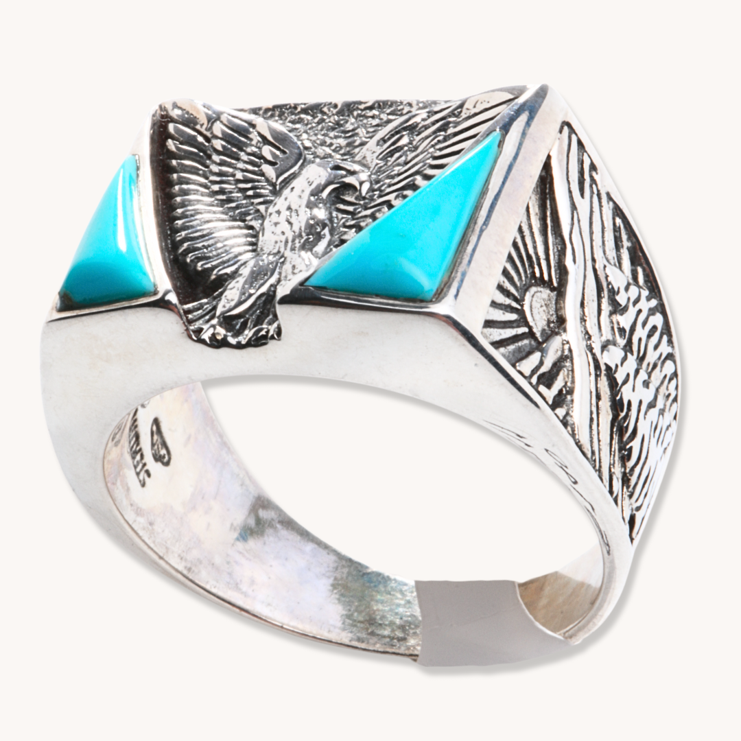Men's Eagle Overlay Ring with Turquoise