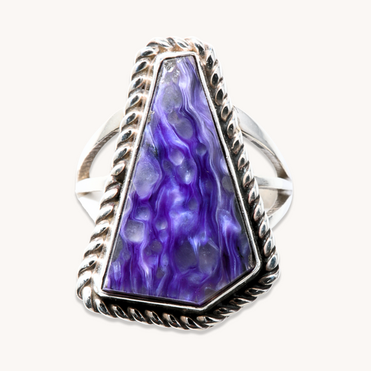 Charoite Ring with Twist-Wire Border