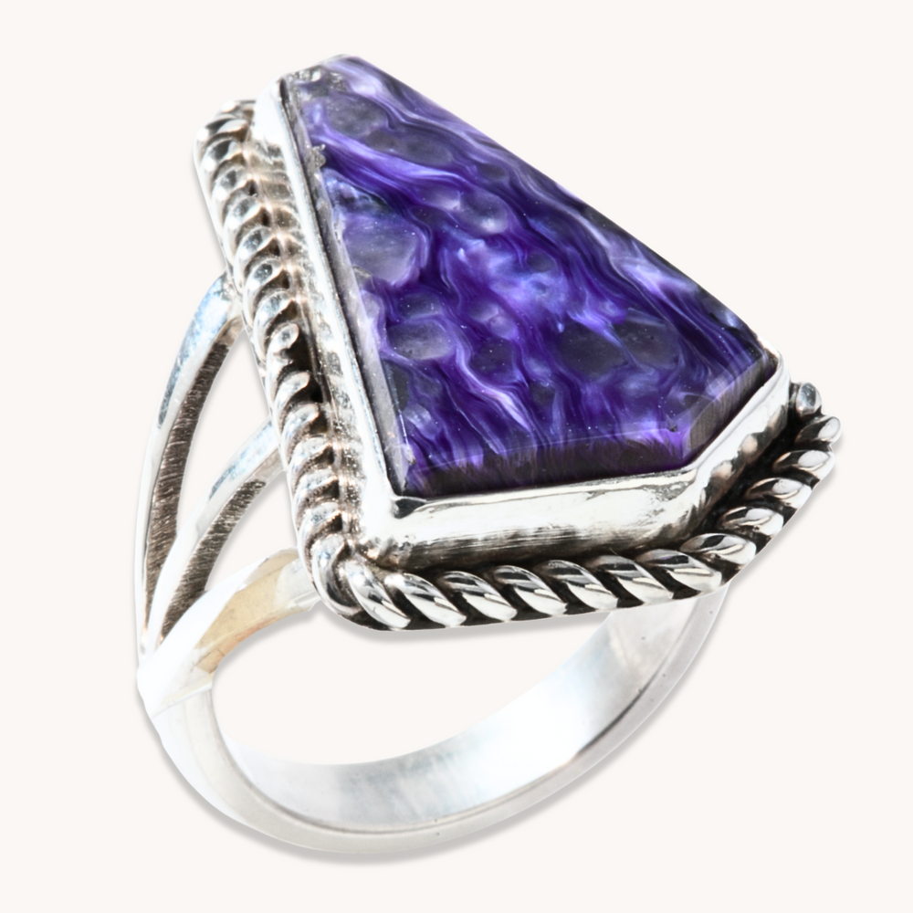 Charoite Ring with Twist-Wire Border