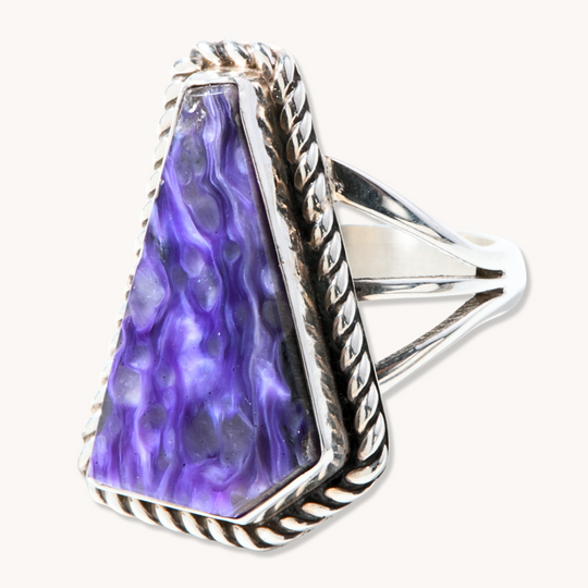 Charoite Ring with Twist-Wire Border