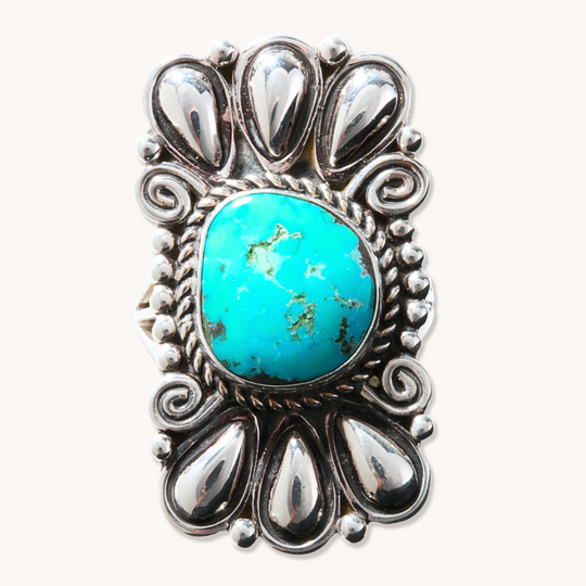 Stamped Concho-Style Turquoise Ring
