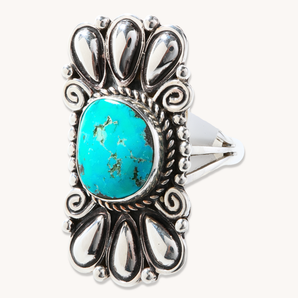 Stamped Concho-Style Turquoise Ring