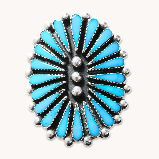 Vintage Zuni Inlay Turquoise Cluster Ring