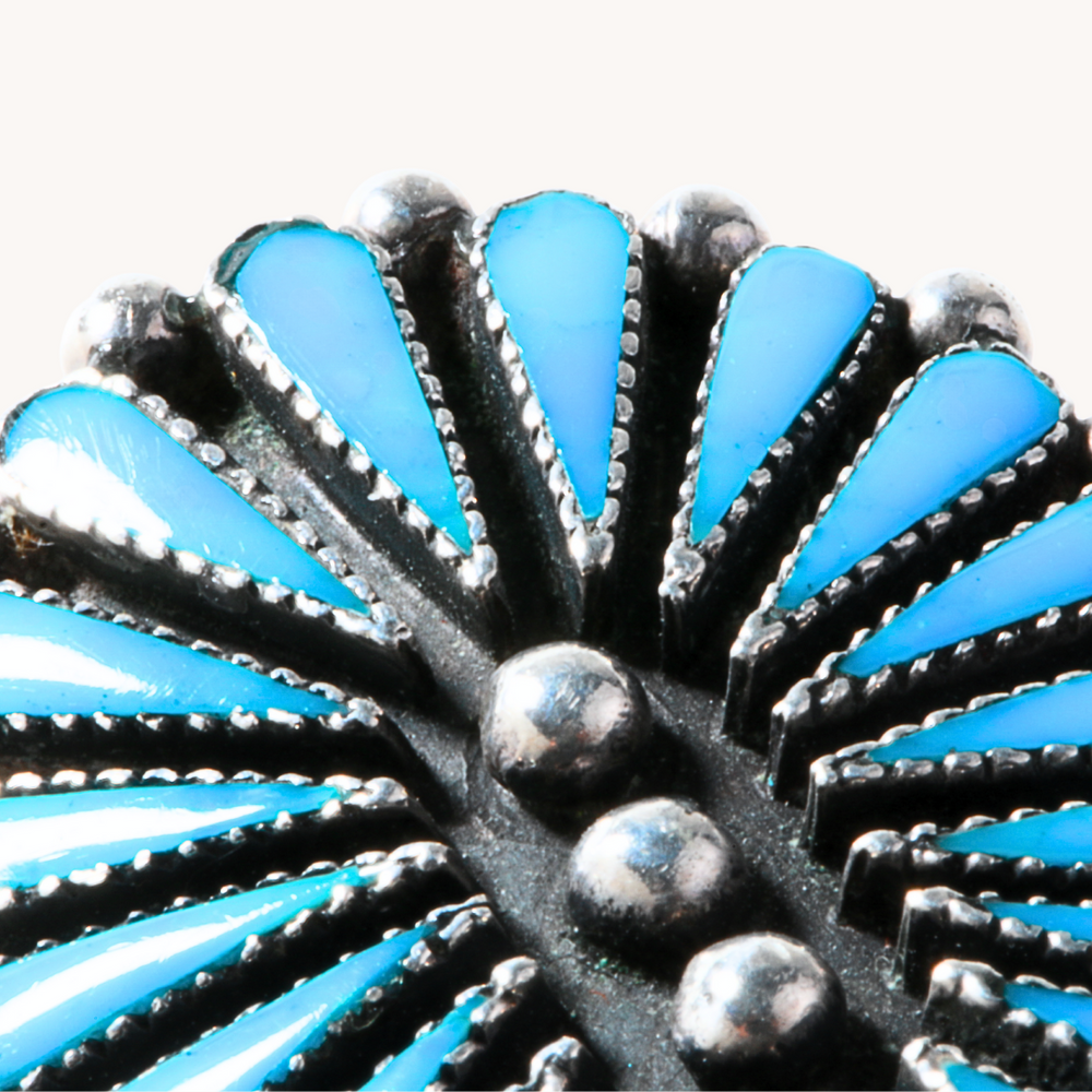Vintage Zuni Inlay Turquoise Cluster Ring