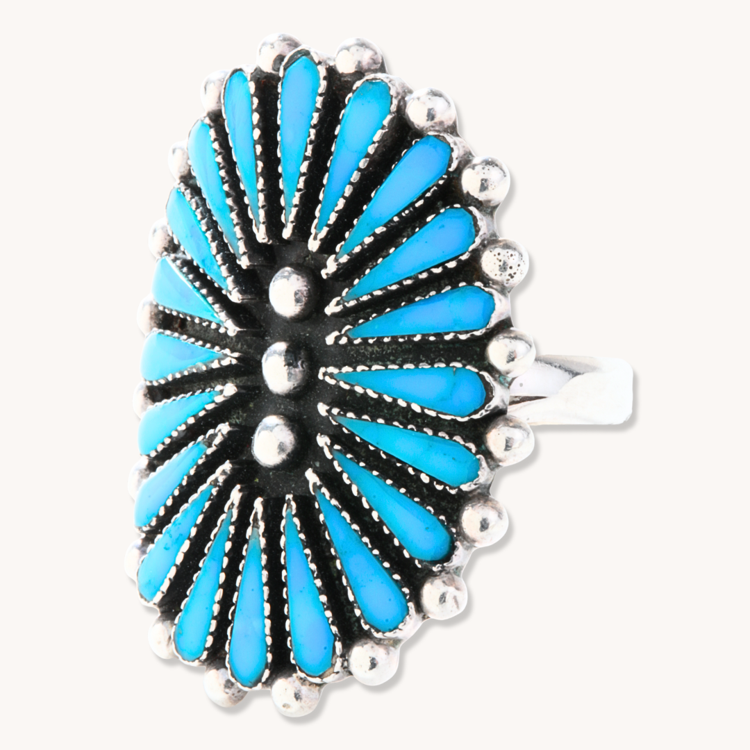 Vintage Zuni Inlay Turquoise Cluster Ring