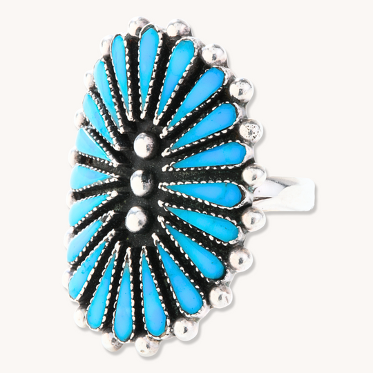 Vintage Zuni Inlay Turquoise Cluster Ring