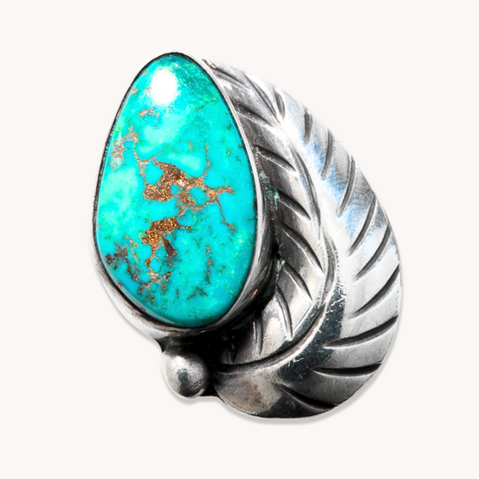 Vintage Turquoise Ring with Feather Accent