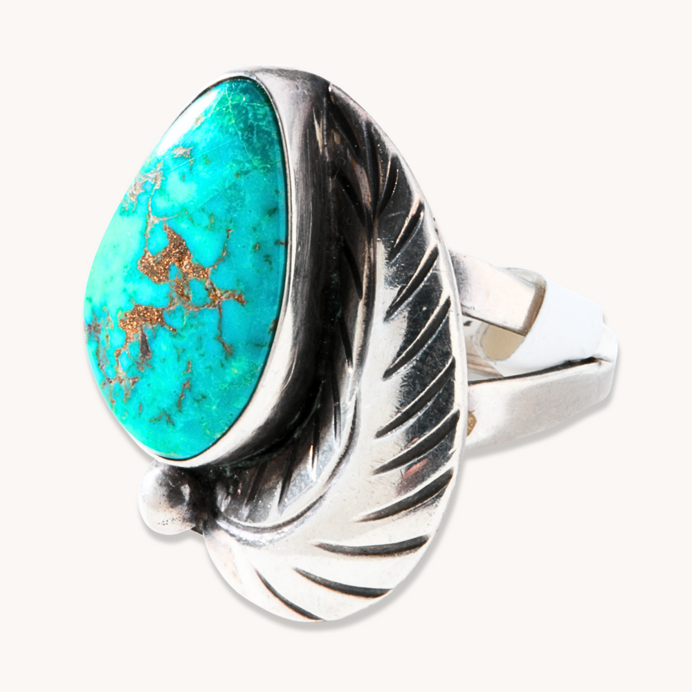 Vintage Turquoise Ring with Feather Accent