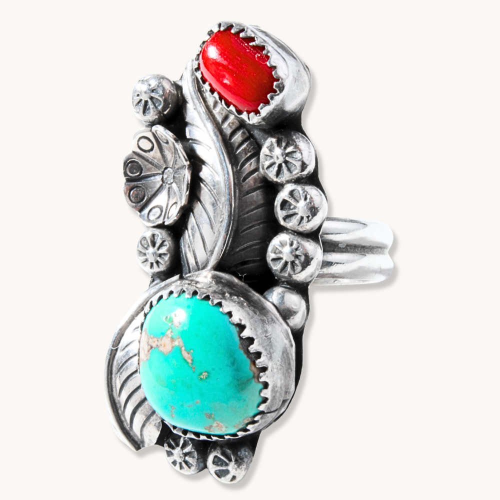 Vintage Turquoise & Coral Ring