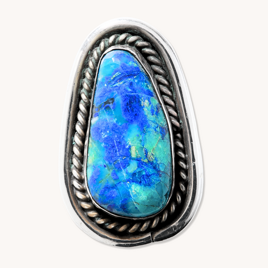 Vintage Azurite Ring with Twist Wire Shadowbox Border