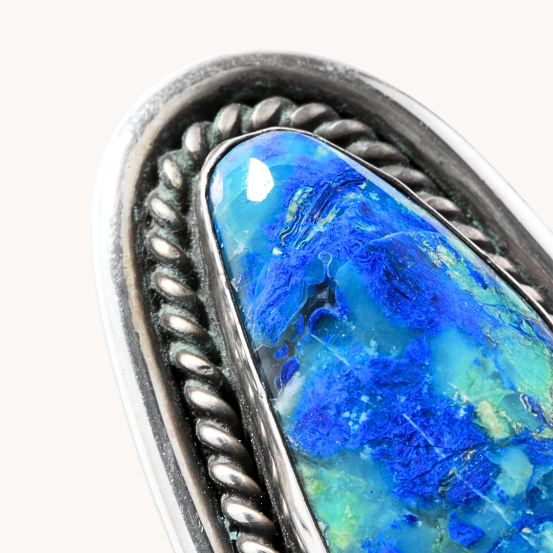 Vintage Azurite Ring with Twist Wire Shadowbox Border