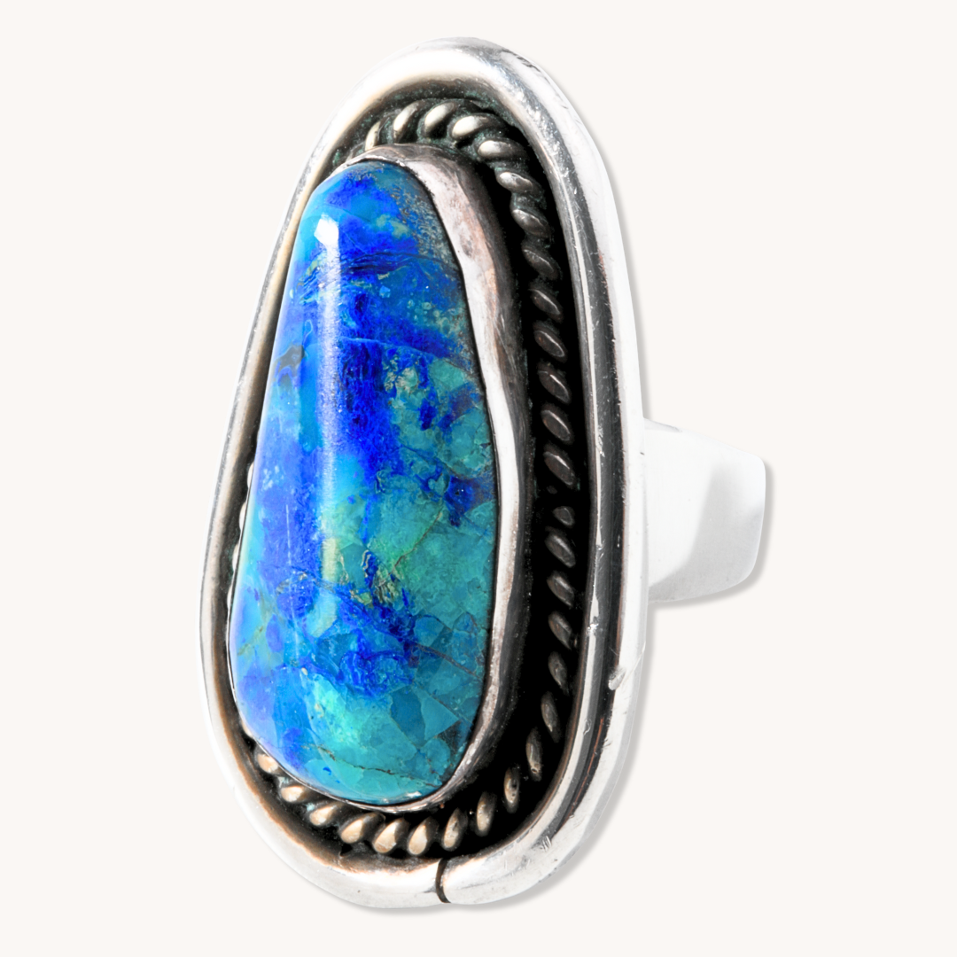 Vintage Azurite Ring with Twist Wire Shadowbox Border