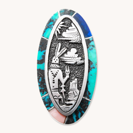 Vintage Kachina Storyteller Ring with Turquoise Inlay