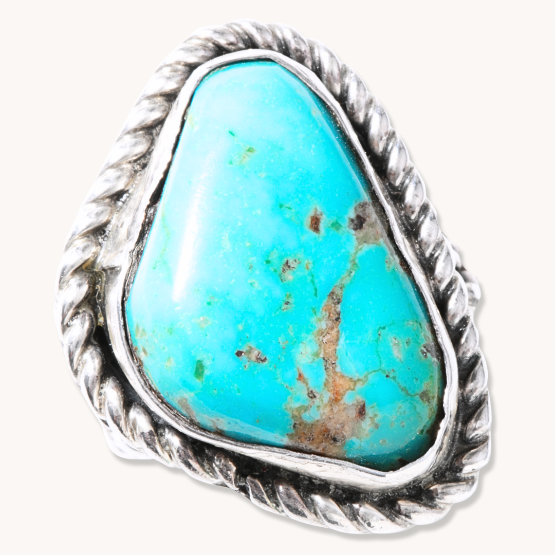 Vintage Turquoise Ring with Twist Wire Band