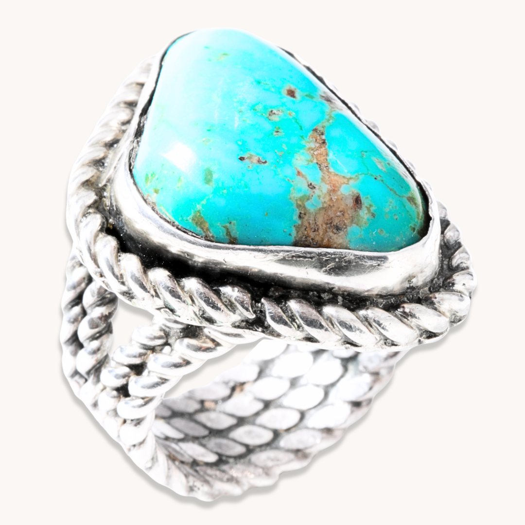 Vintage Turquoise Ring with Twist Wire Band
