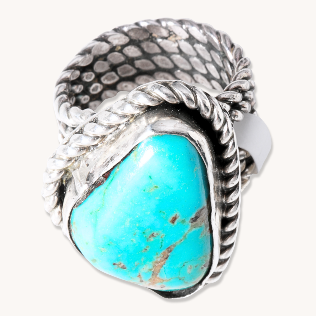 Vintage Turquoise Ring with Twist Wire Band